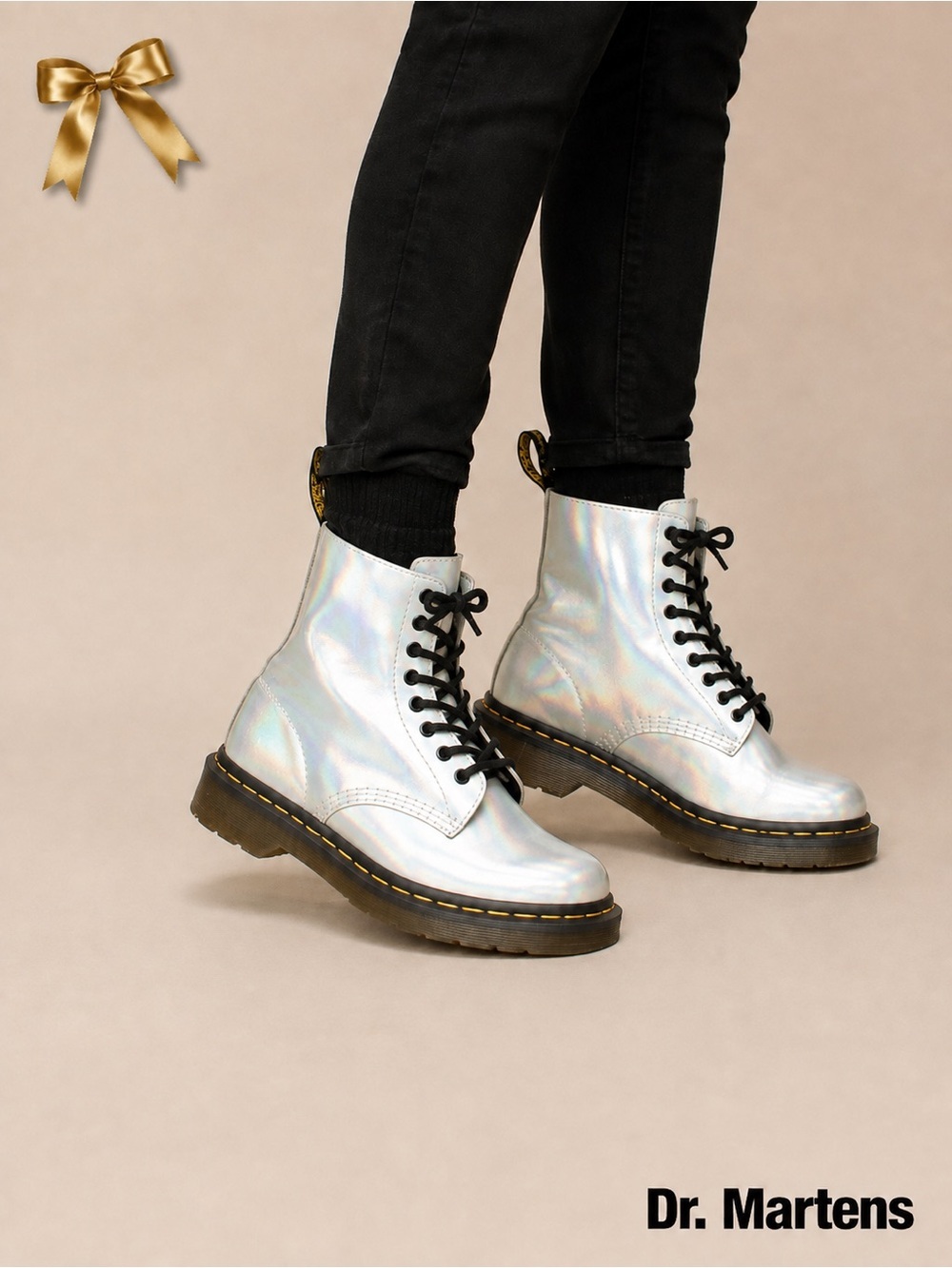 Dr. Martens Pascal RS Iridescent Silver Combat Boots Sz 5